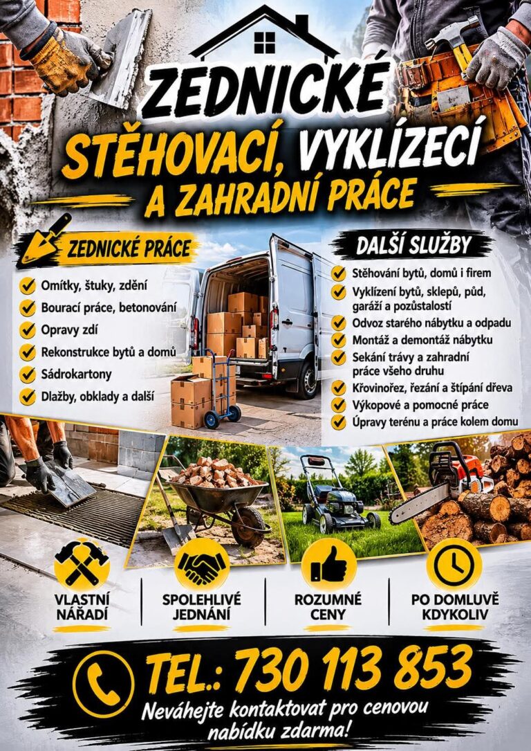 Zednické, stěhovací, vyklízecí a zahradní práce